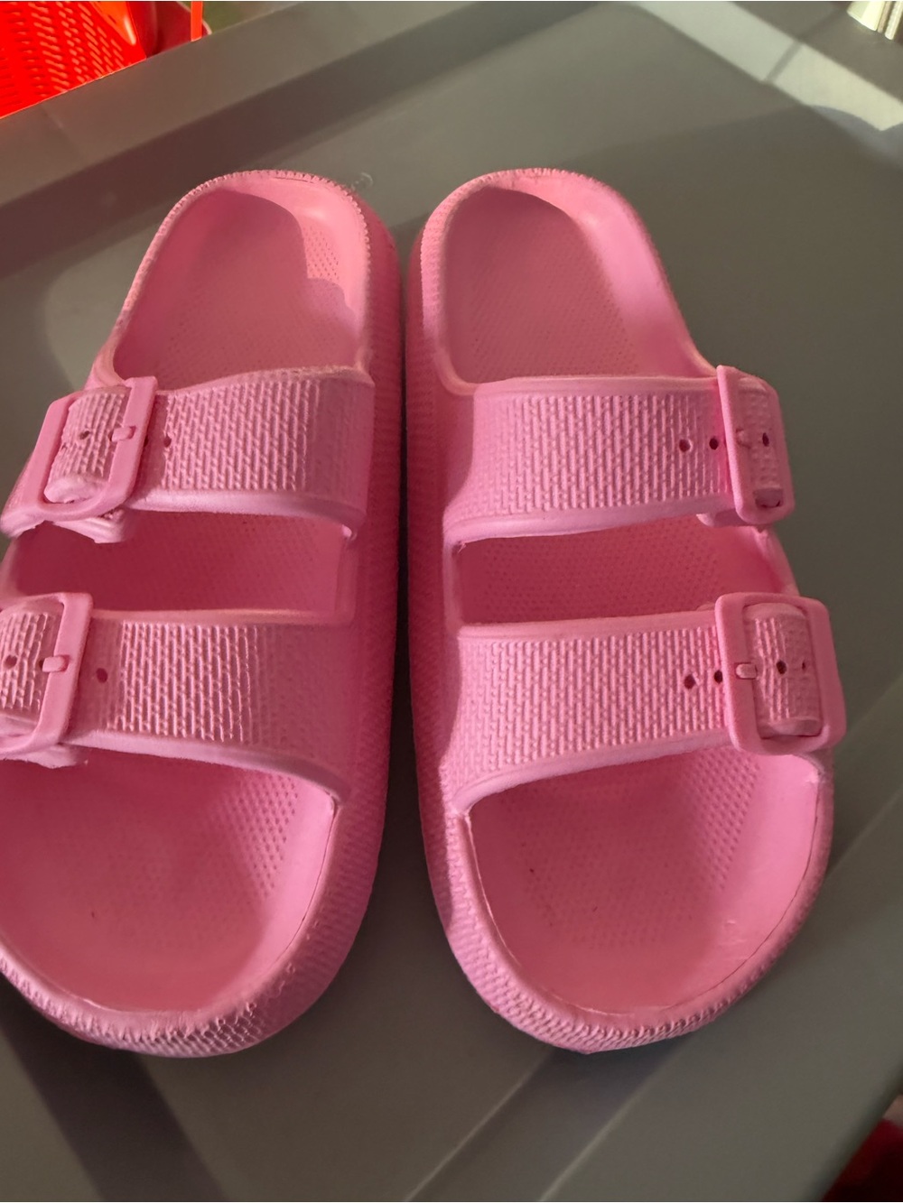 Pink Double-Buckle Slide Sandals